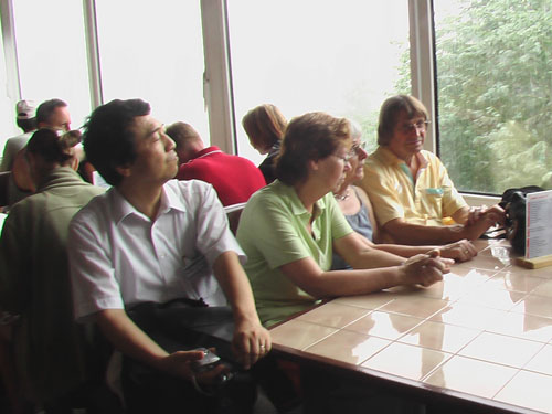 Group wait for stopping the storm in the funicular station